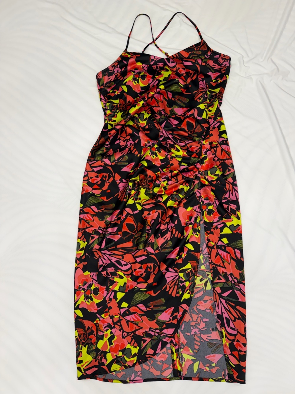 open edit floral strappy ruched midi dress